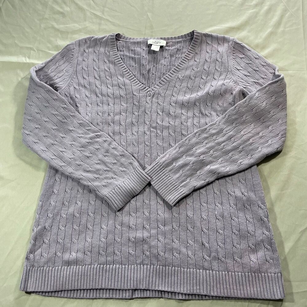 Ann Taylor LOFT  Sweater Purple V-Neck Pullover Knit Long Sleeve Women's Large